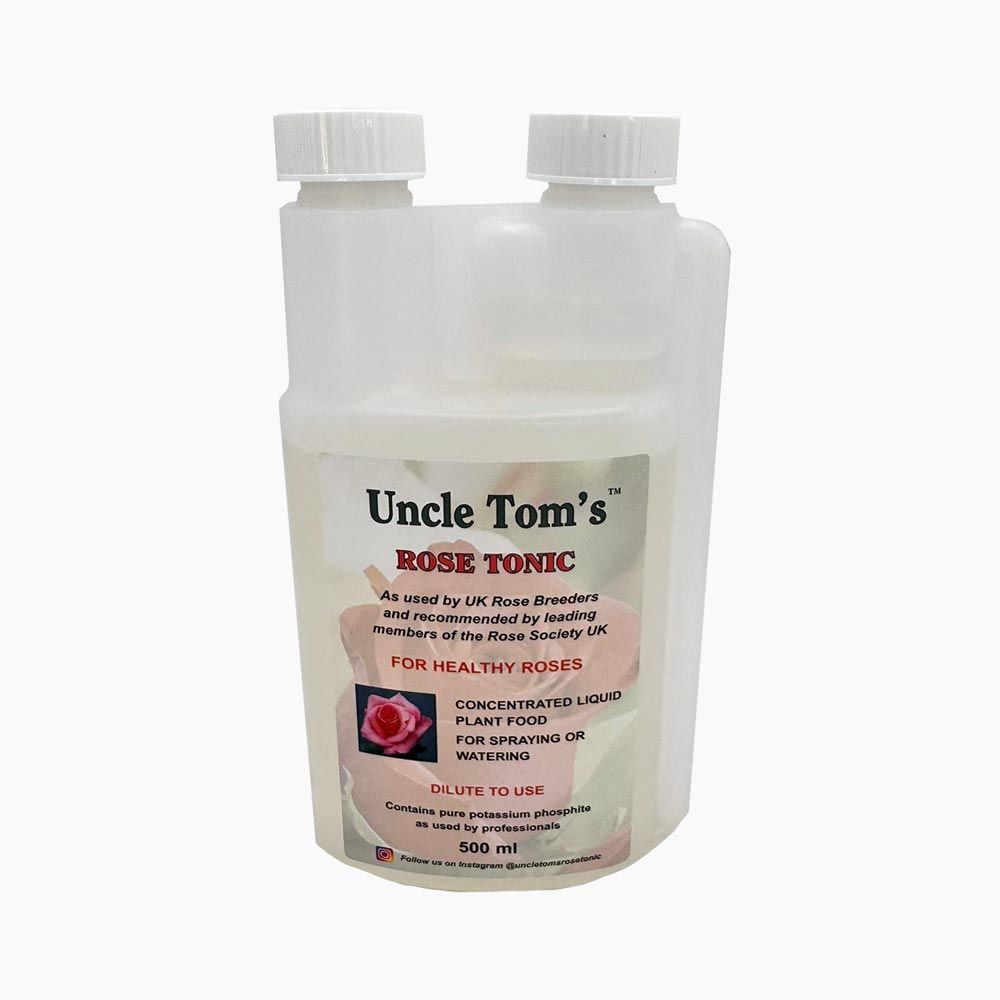 Uncle Tom's Rose Tonic 500ml concentrated liquid plant food for spraying or watering roses.